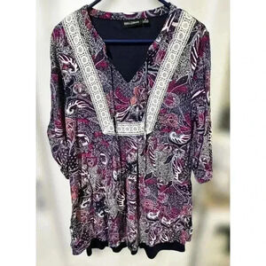 Nina Leonard Boho Paisley Lace Lined Dress, Size Medium